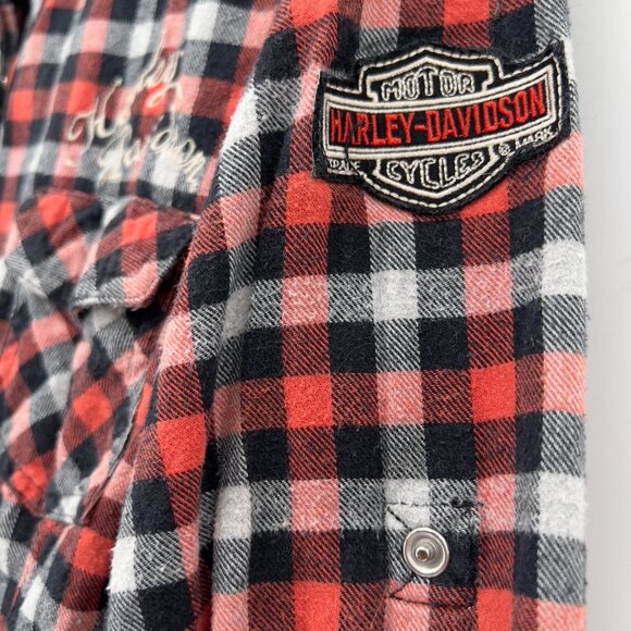 Vintage Harley-Davidson Embroidered Red/Black Plaid Flannel Button Down.Shirt L - Picture 5 of 14